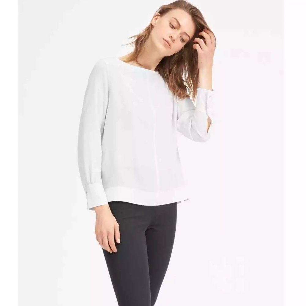 Everlane Clean Silk Notch Neck Long Sleeve Blouse Minimalist